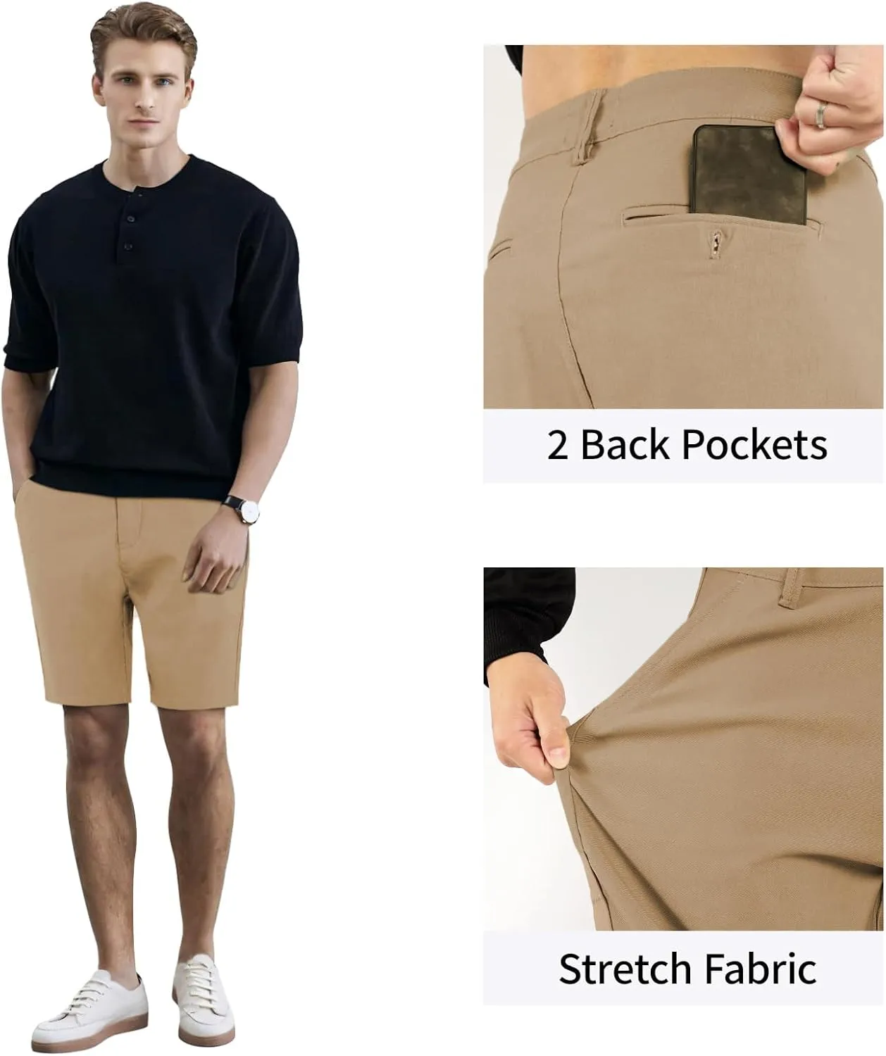 GINGTTO Mens Slim Fit Shorts 9" Inseam Stretch Chino Shorts