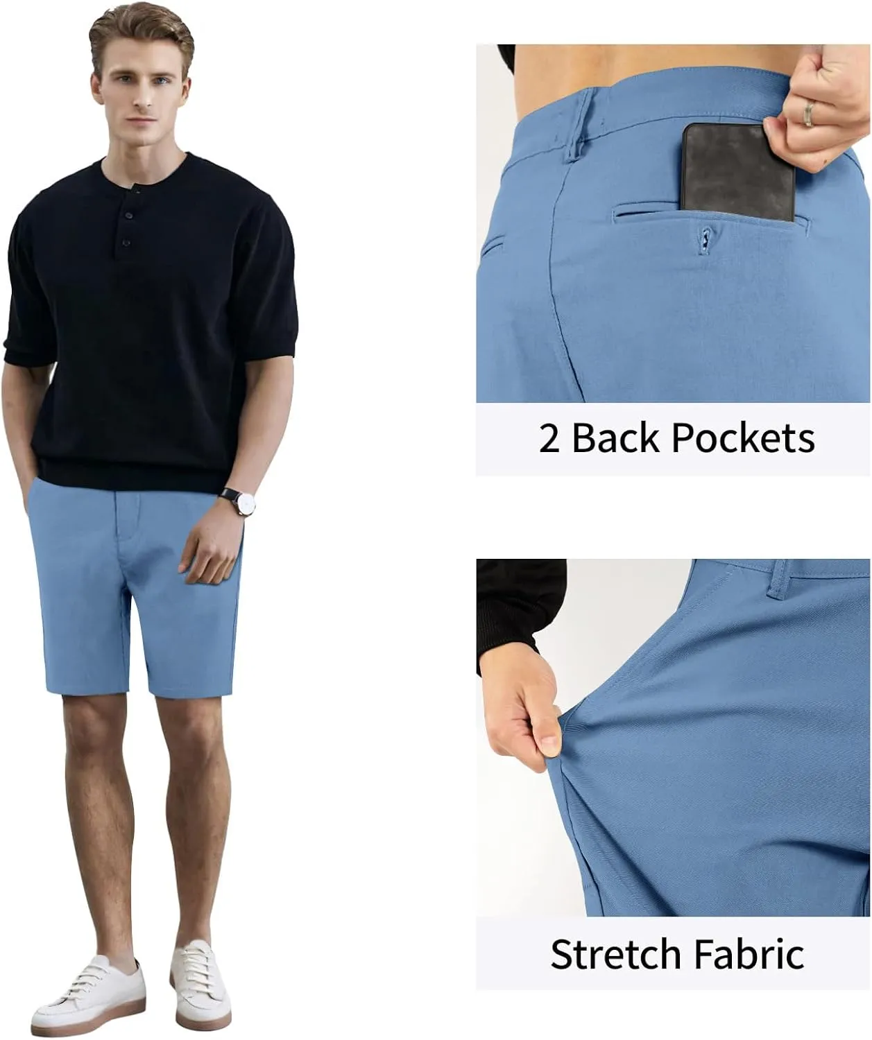 GINGTTO Mens Slim Fit Shorts 9" Inseam Stretch Chino Shorts