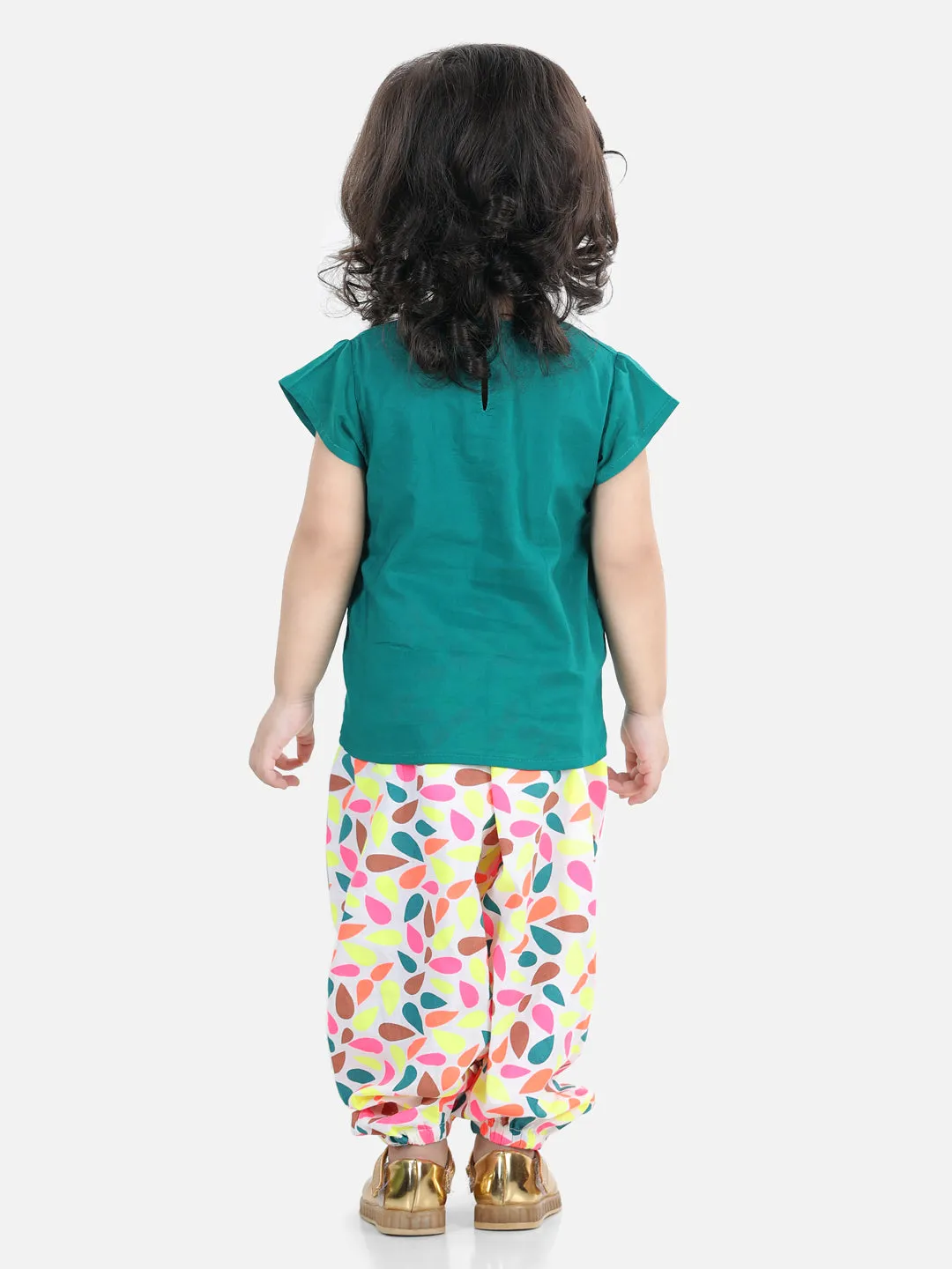 Girls Heart patch Pure Cotton Patch Top with Harem pant Indo Western Clothing Sets - Blue