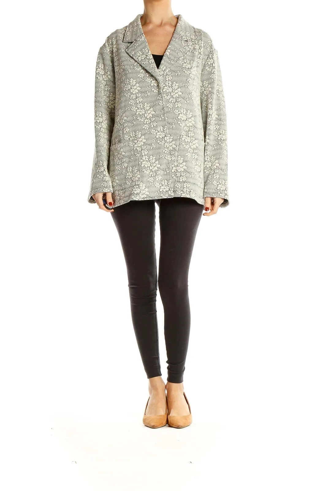 Gray Floral Lace Oversized Jacket