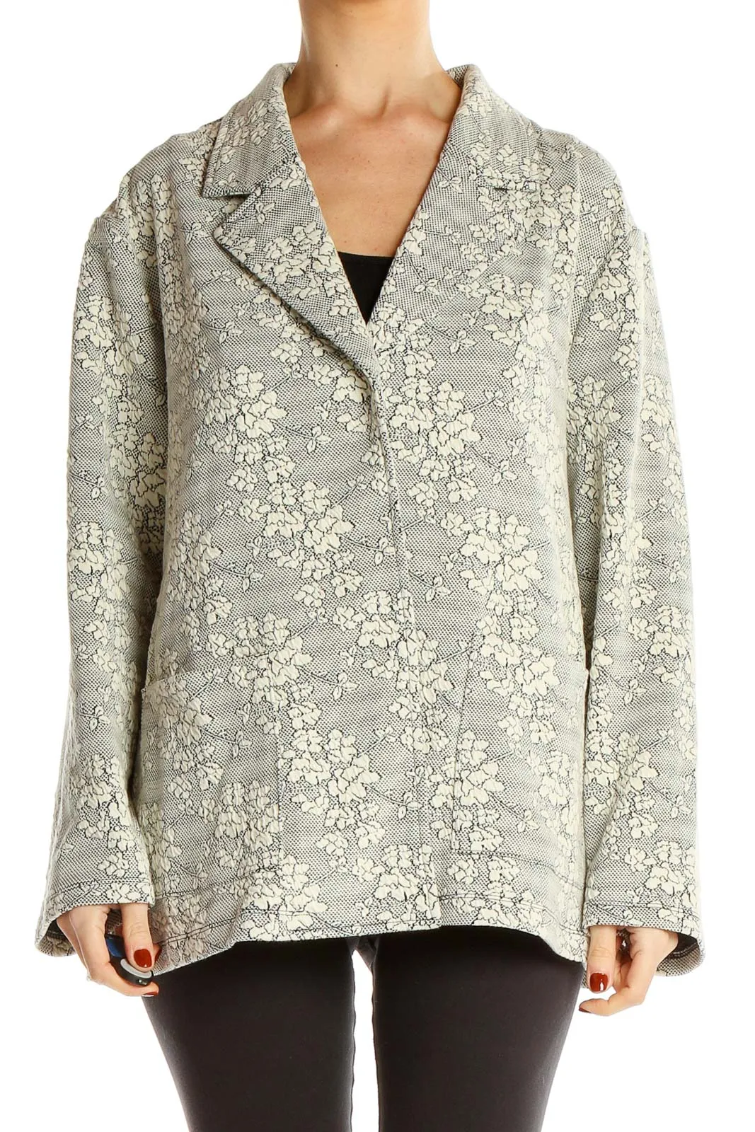 Gray Floral Lace Oversized Jacket