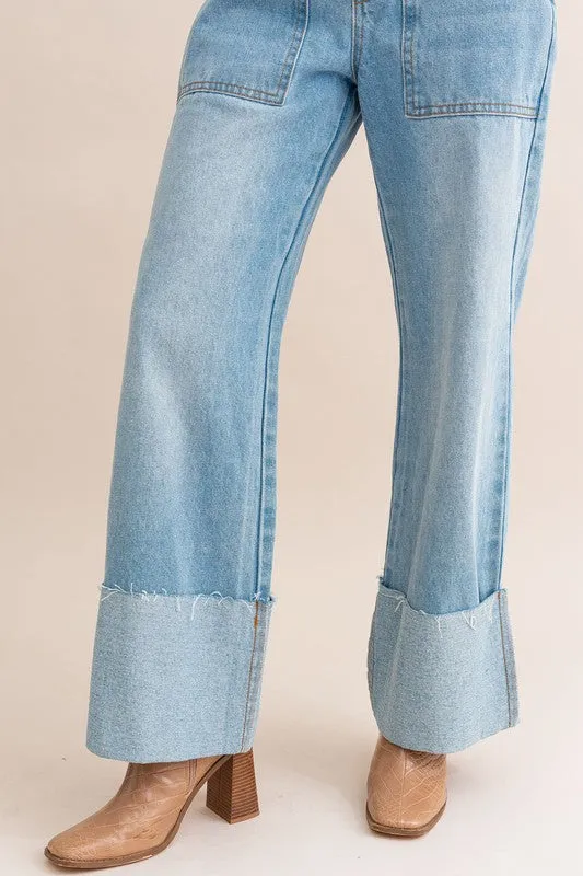 High-Waisted Wide Leg Cuffed Jeans *Online Only*