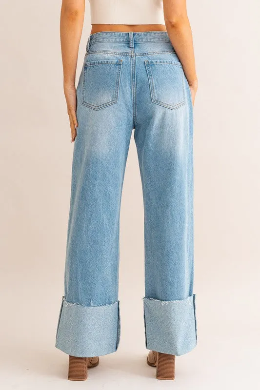 High-Waisted Wide Leg Cuffed Jeans *Online Only*