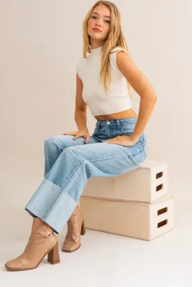 High-Waisted Wide Leg Cuffed Jeans *Online Only*