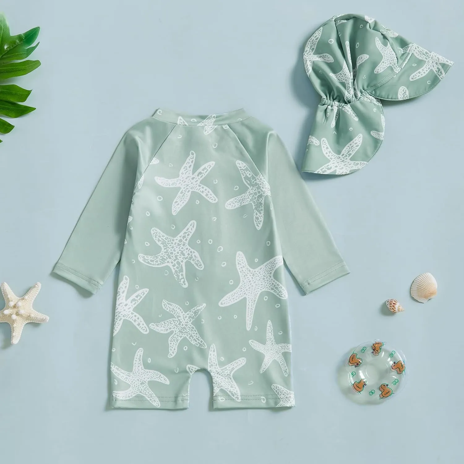 Infant Baby Girls Boys Swimsuit Zipper Rash Guard Toddler One Piece Swimwear Newborn Bathing Suit with Hat