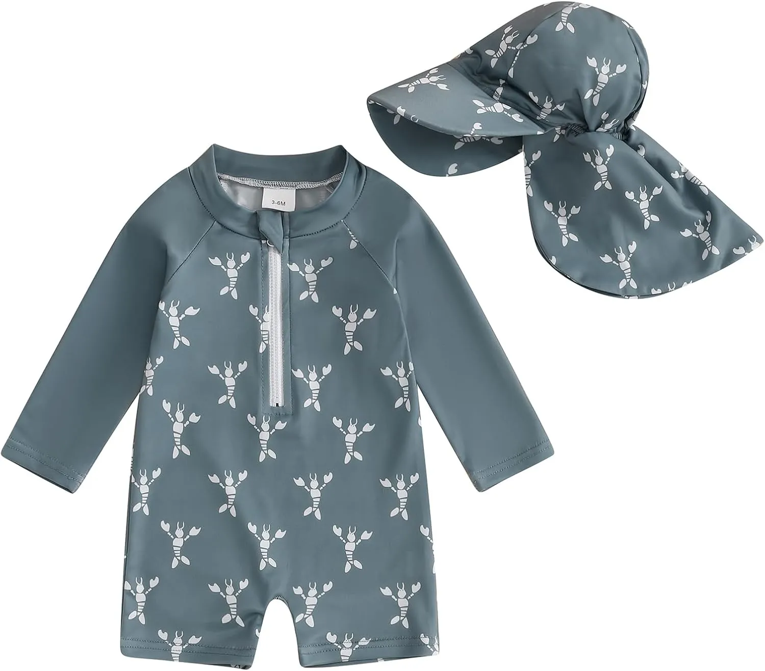 Infant Baby Girls Boys Swimsuit Zipper Rash Guard Toddler One Piece Swimwear Newborn Bathing Suit with Hat