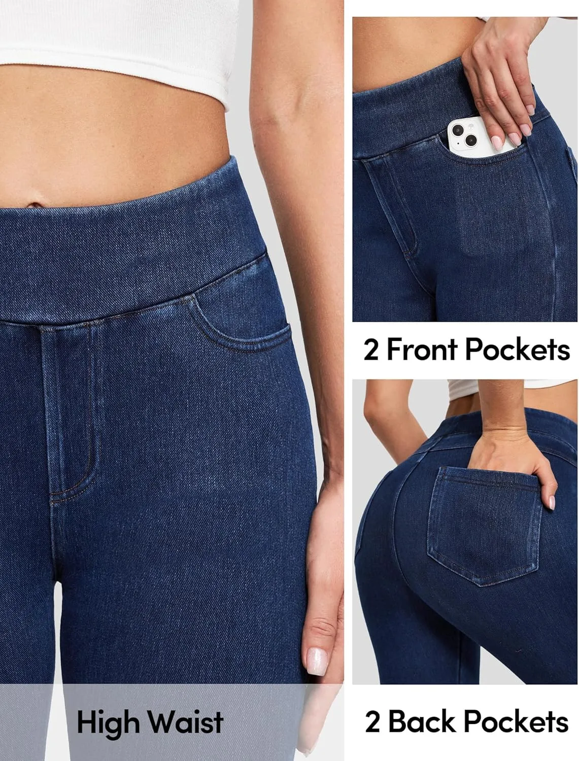 IUGA Jeggings for Women Tummy Control Stretchy High Waisted Jeans Pull on Skinny Jean Leggings with Pockets Trendy Casual