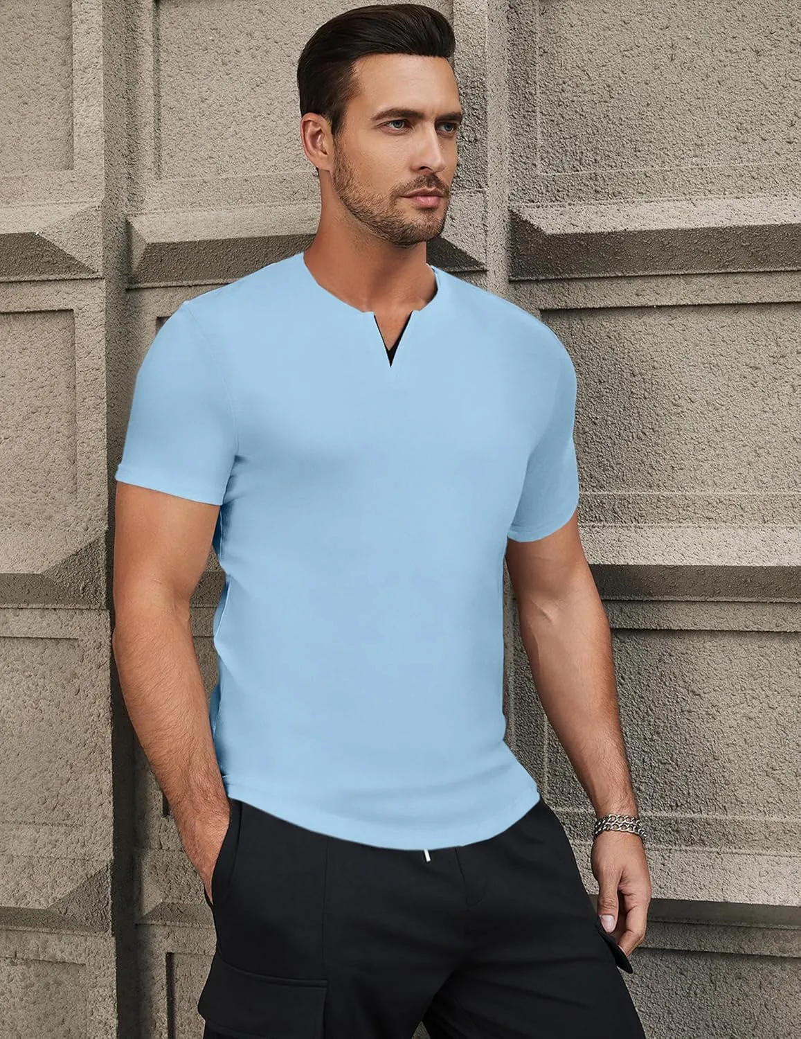 JMIERR Mens Muscle Slim T Shirts Summer V Neck Gym Shirt Casual Cotton Workout Athletic Longline Tees