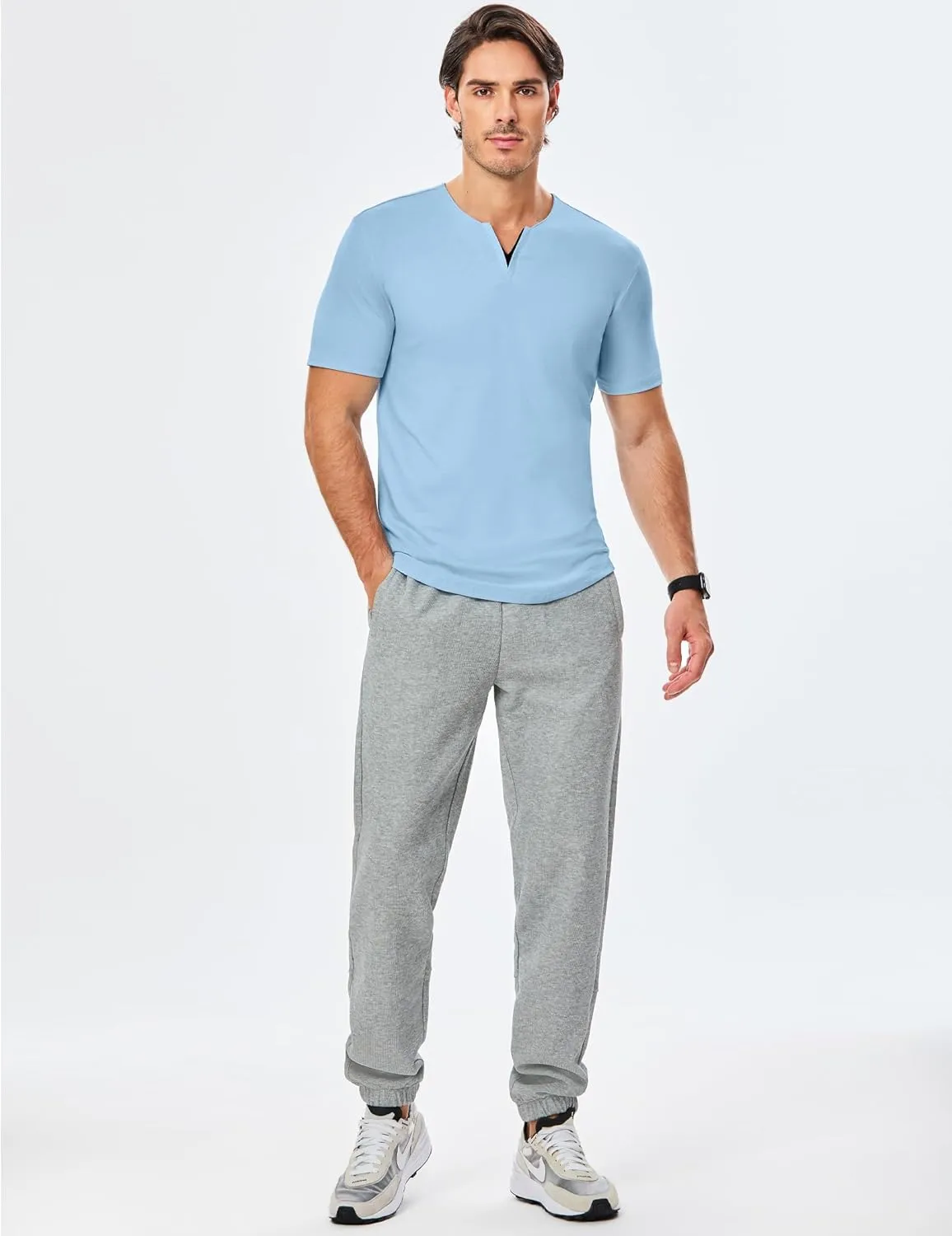 JMIERR Mens Muscle Slim T Shirts Summer V Neck Gym Shirt Casual Cotton Workout Athletic Longline Tees