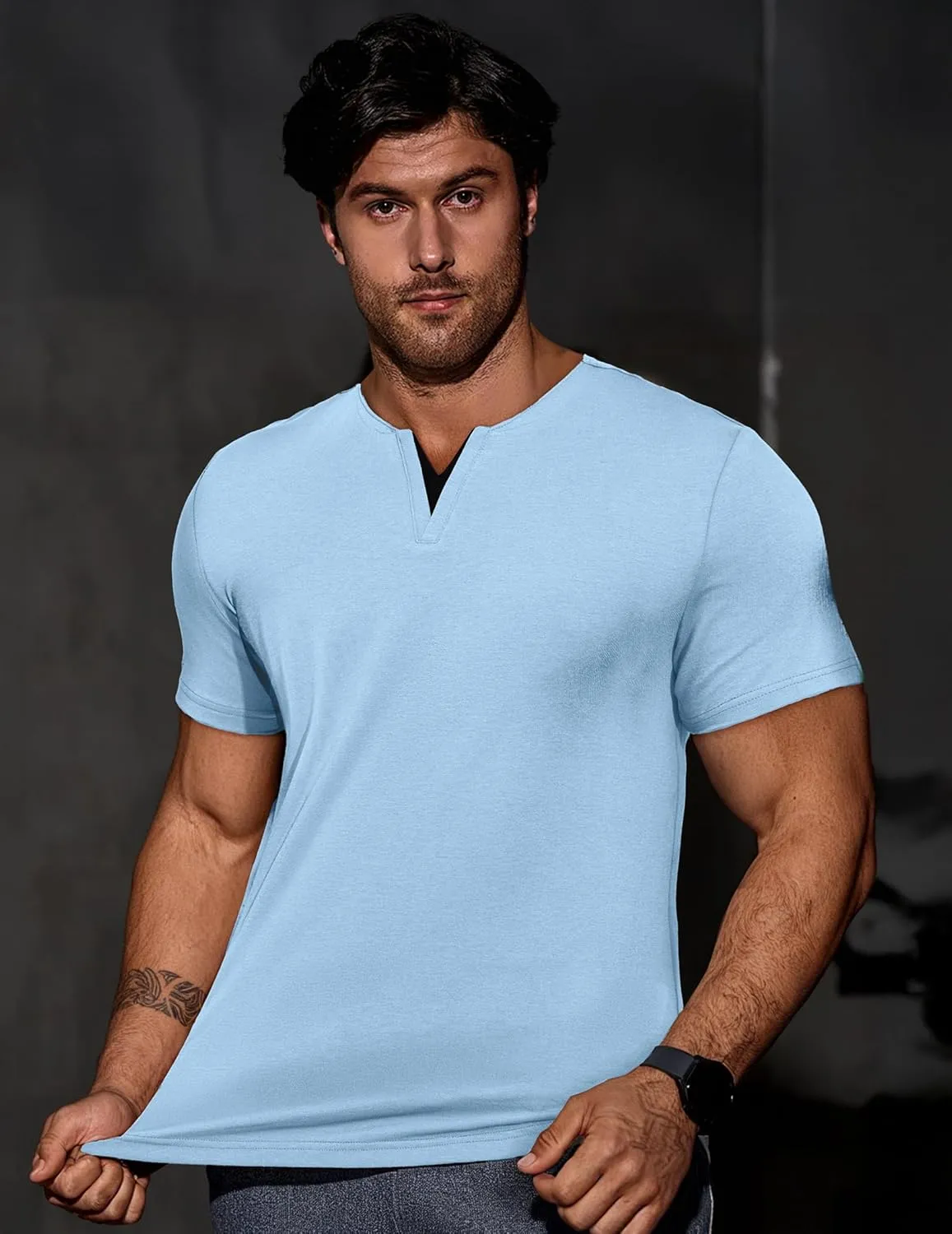 JMIERR Mens Muscle Slim T Shirts Summer V Neck Gym Shirt Casual Cotton Workout Athletic Longline Tees