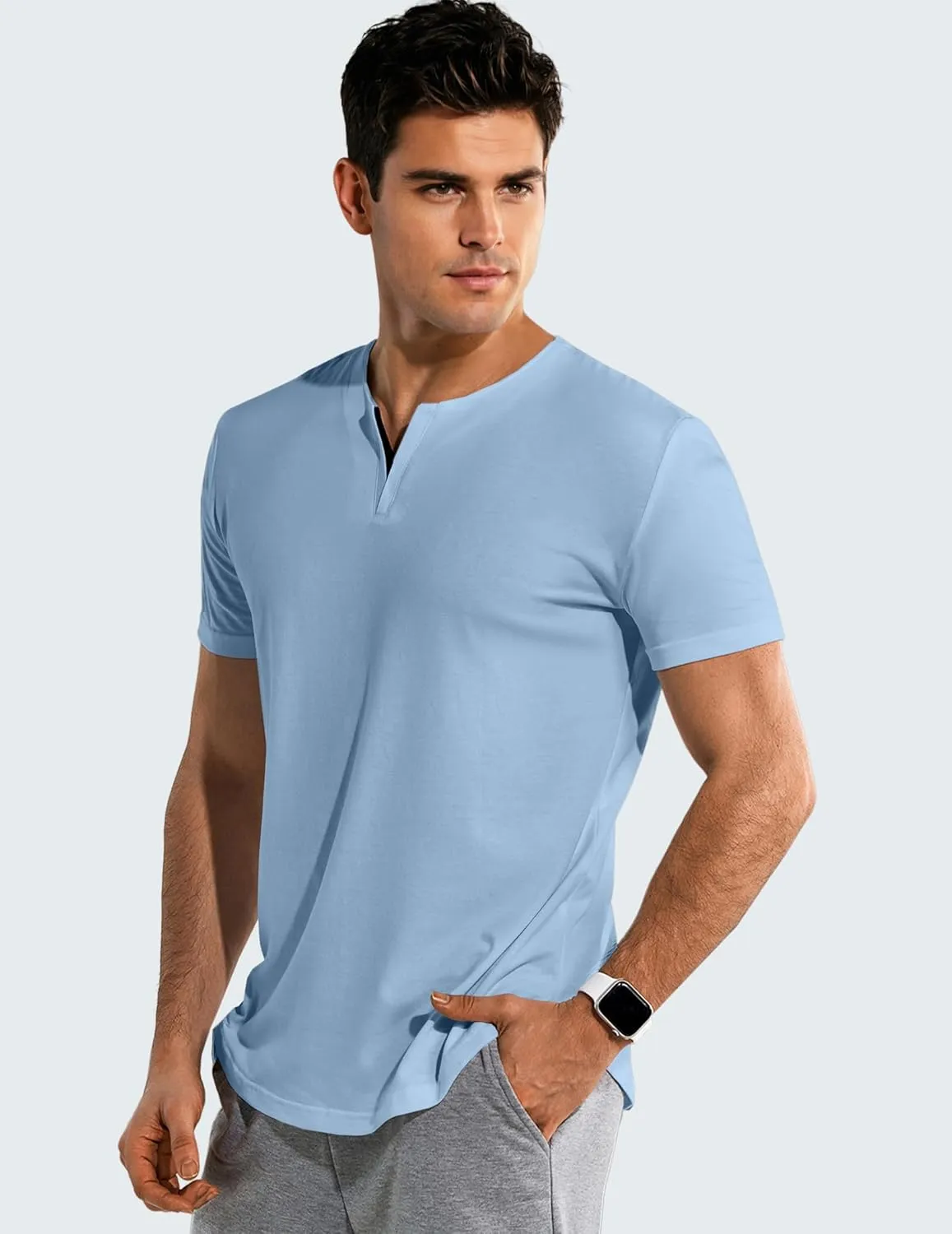 JMIERR Mens Muscle Slim T Shirts Summer V Neck Gym Shirt Casual Cotton Workout Athletic Longline Tees