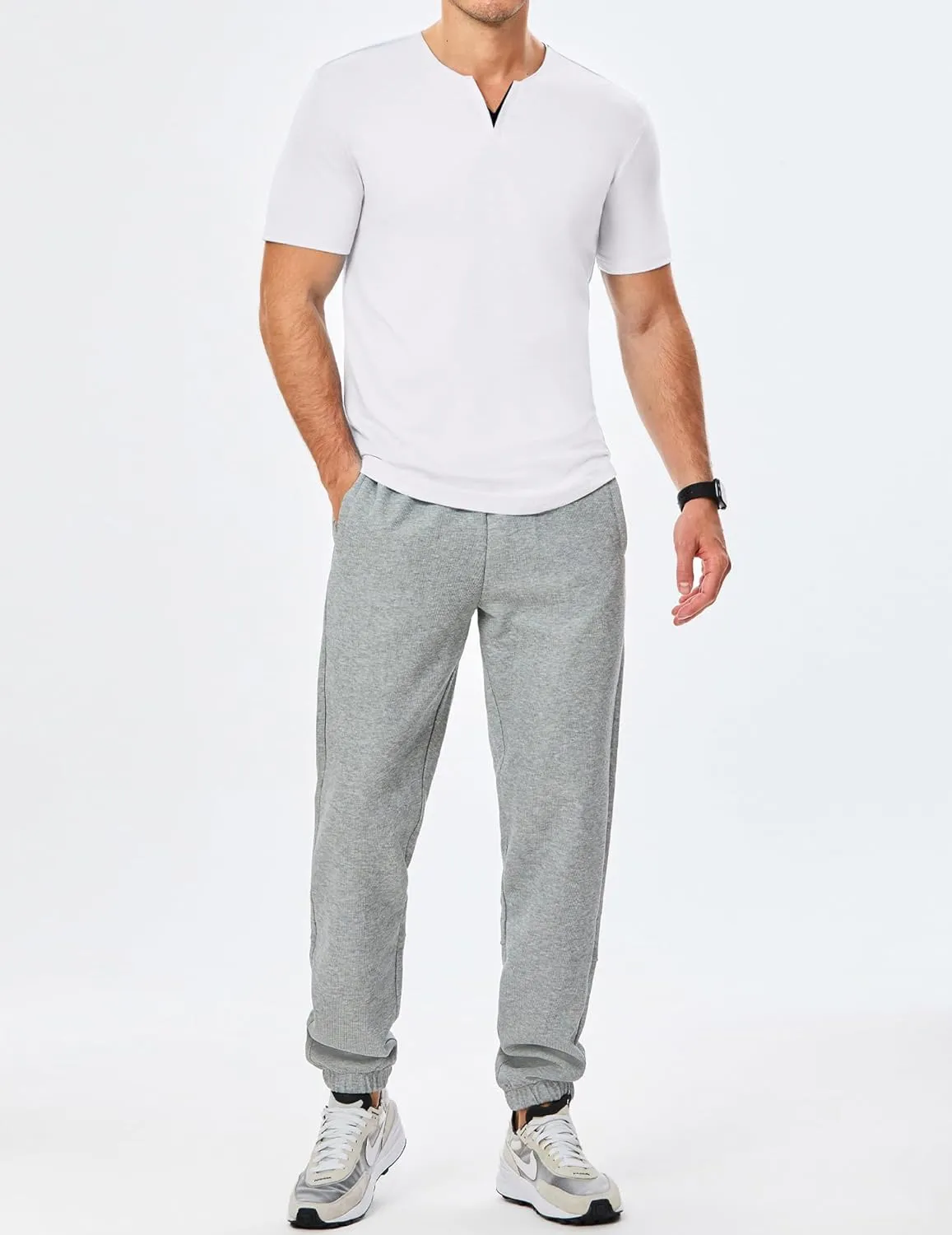 JMIERR Mens Muscle Slim T Shirts Summer V Neck Gym Shirt Casual Cotton Workout Athletic Longline Tees