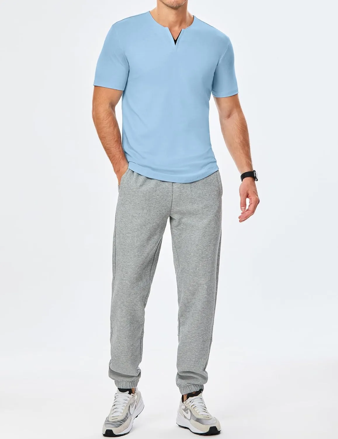 JMIERR Mens Muscle Slim T Shirts Summer V Neck Gym Shirt Casual Cotton Workout Athletic Longline Tees