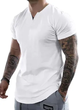 JMIERR Mens Muscle Slim T Shirts Summer V Neck Gym Shirt Casual Cotton Workout Athletic Longline Tees