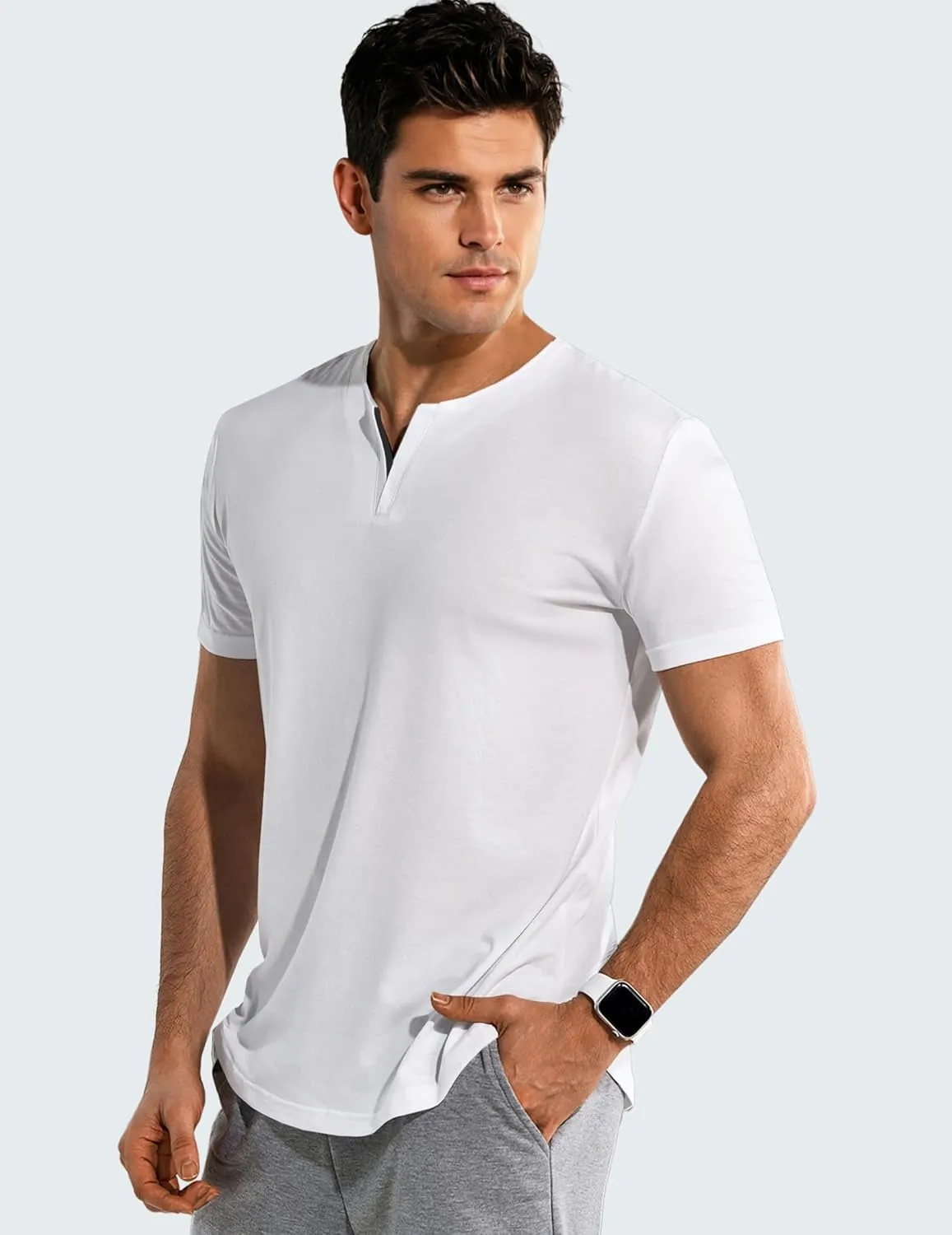 JMIERR Mens Muscle Slim T Shirts Summer V Neck Gym Shirt Casual Cotton Workout Athletic Longline Tees