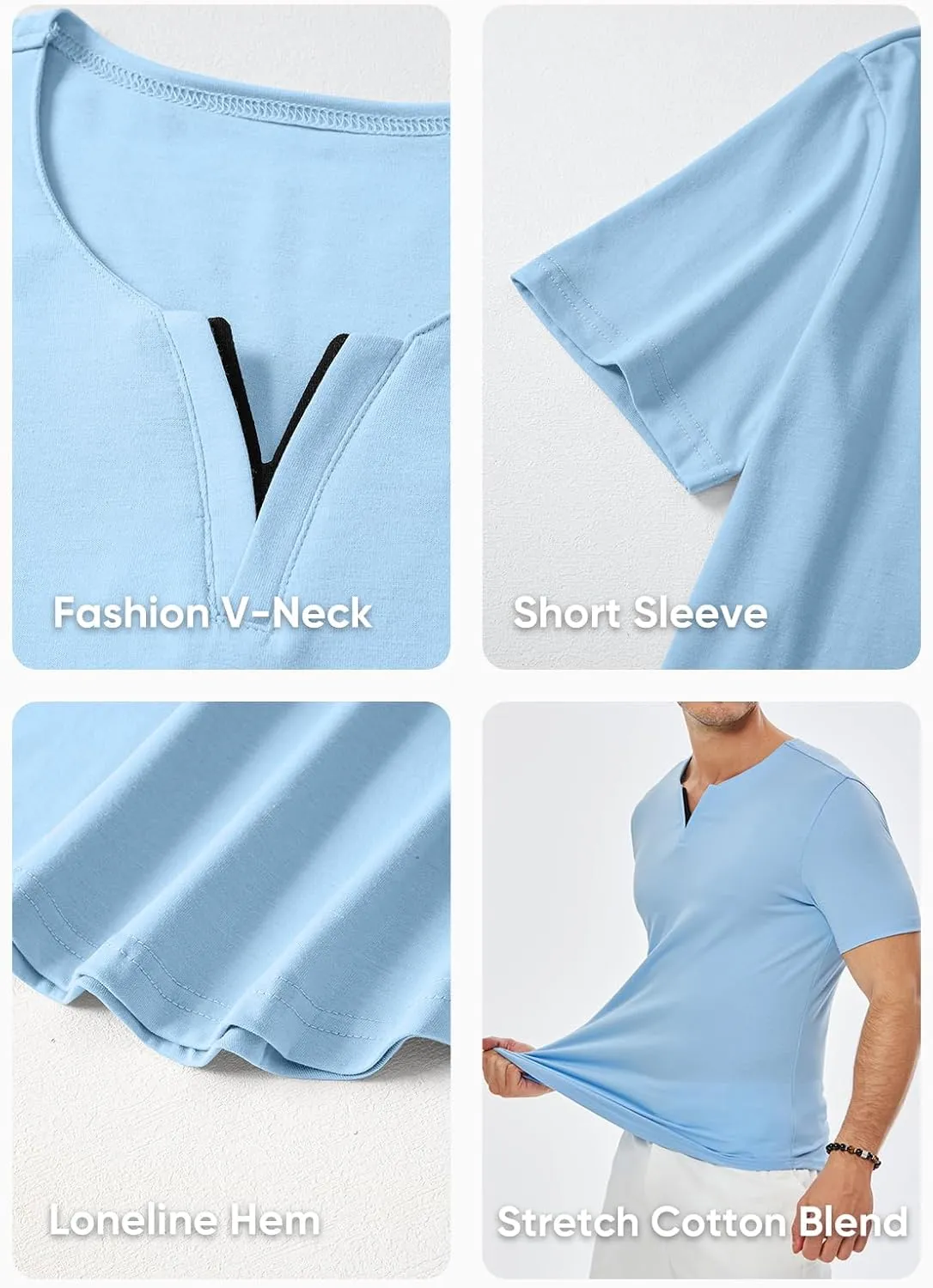 JMIERR Mens Muscle Slim T Shirts Summer V Neck Gym Shirt Casual Cotton Workout Athletic Longline Tees