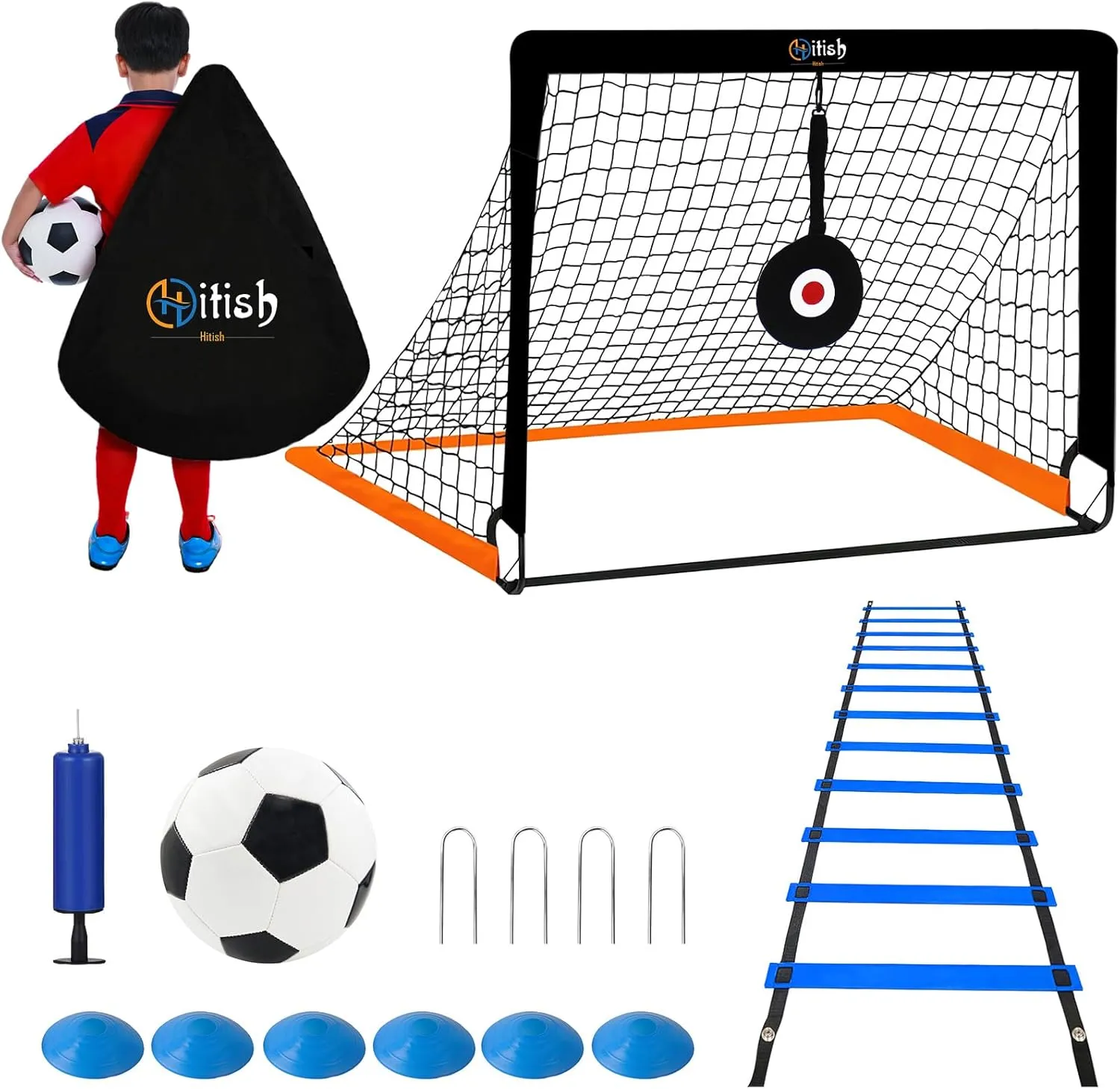 Kids Soccer Goals for Backyard, Portable Pop Up Soccer Nets with Carrying Bag, Toddler Goal Training Equipment with Ball, Agility Ladder, Cones and Target, Soccer Practice Set for Outdoor