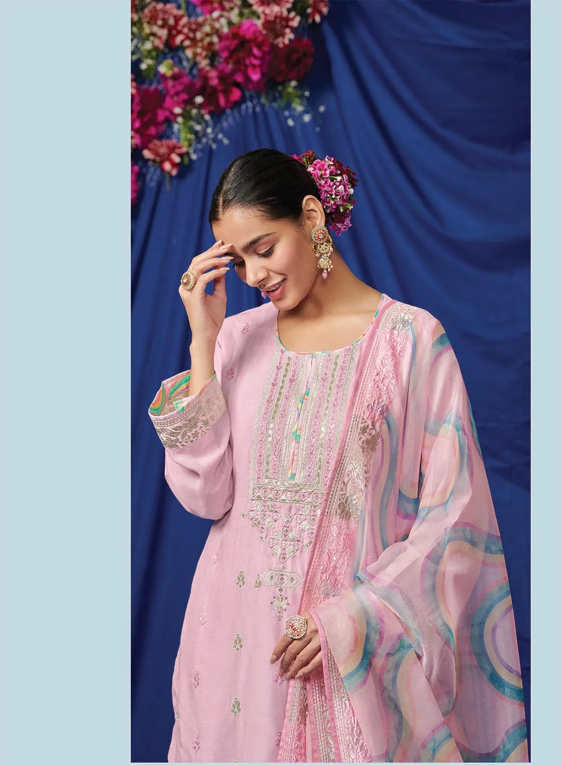 Kimora Pure Cotton Lawn Women Pink Suit Dress Material