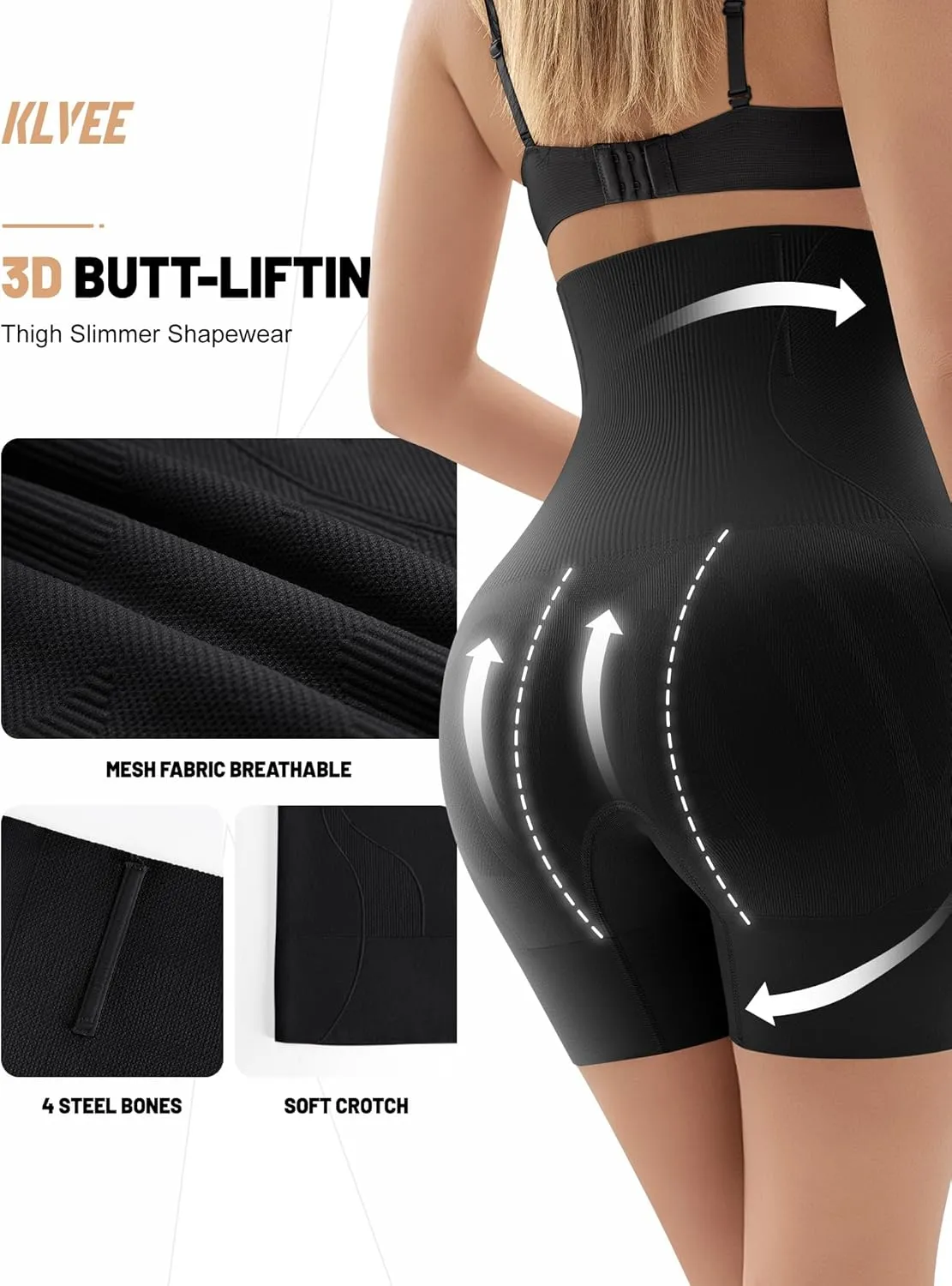 KLVEE Shapewear for Women Tummy Control, High Waisted Body Shaper Shorts Butt Lifting Thigh Slimmer Shapewear Under Dress
