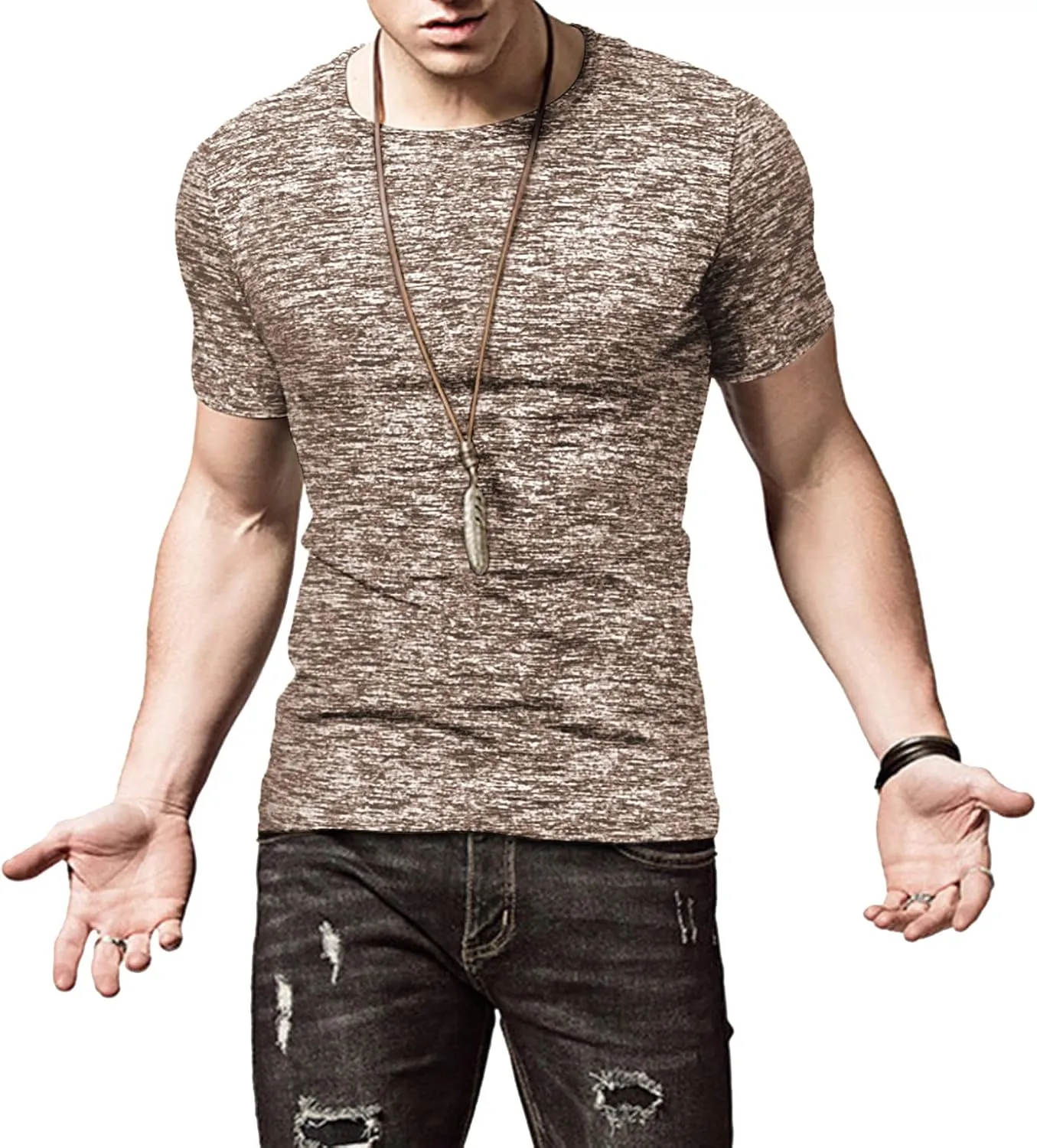 KUYIGO Mens Active T Shirts Sports Running Shirt Gym Workout Quick Dry Crew Neck Printing Tee Tops