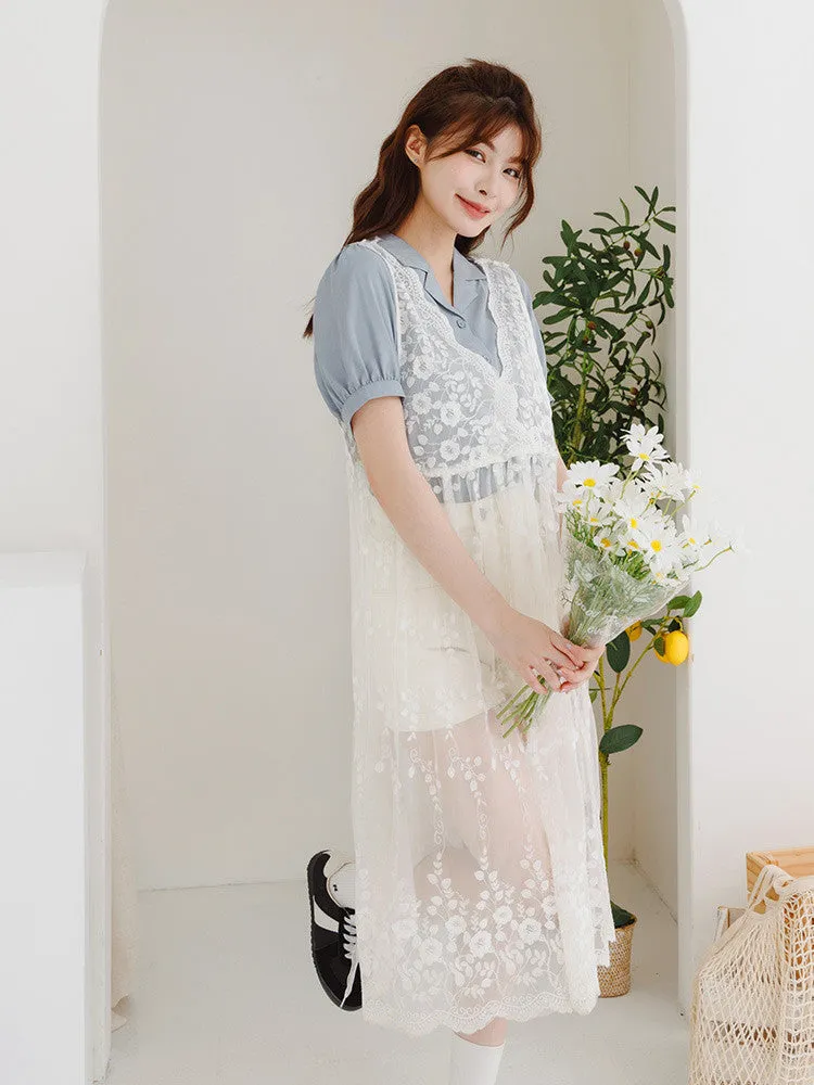 Lapel Collar Puff Sleeve Chiffon Shirt Top