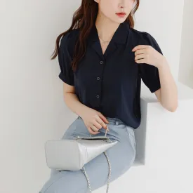 Lapel Collar Puff Sleeve Chiffon Shirt Top