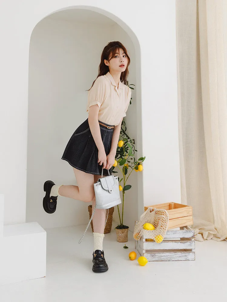 Lapel Collar Puff Sleeve Chiffon Shirt Top