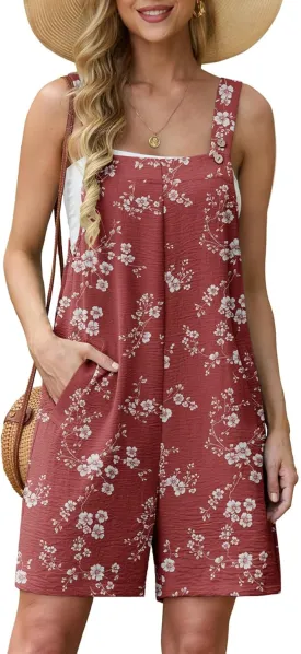 Lepunuo Rompers for Women Summer Boho Loose Fit Sleeveless Short Jumpsuits Overalls Vacation Outfits