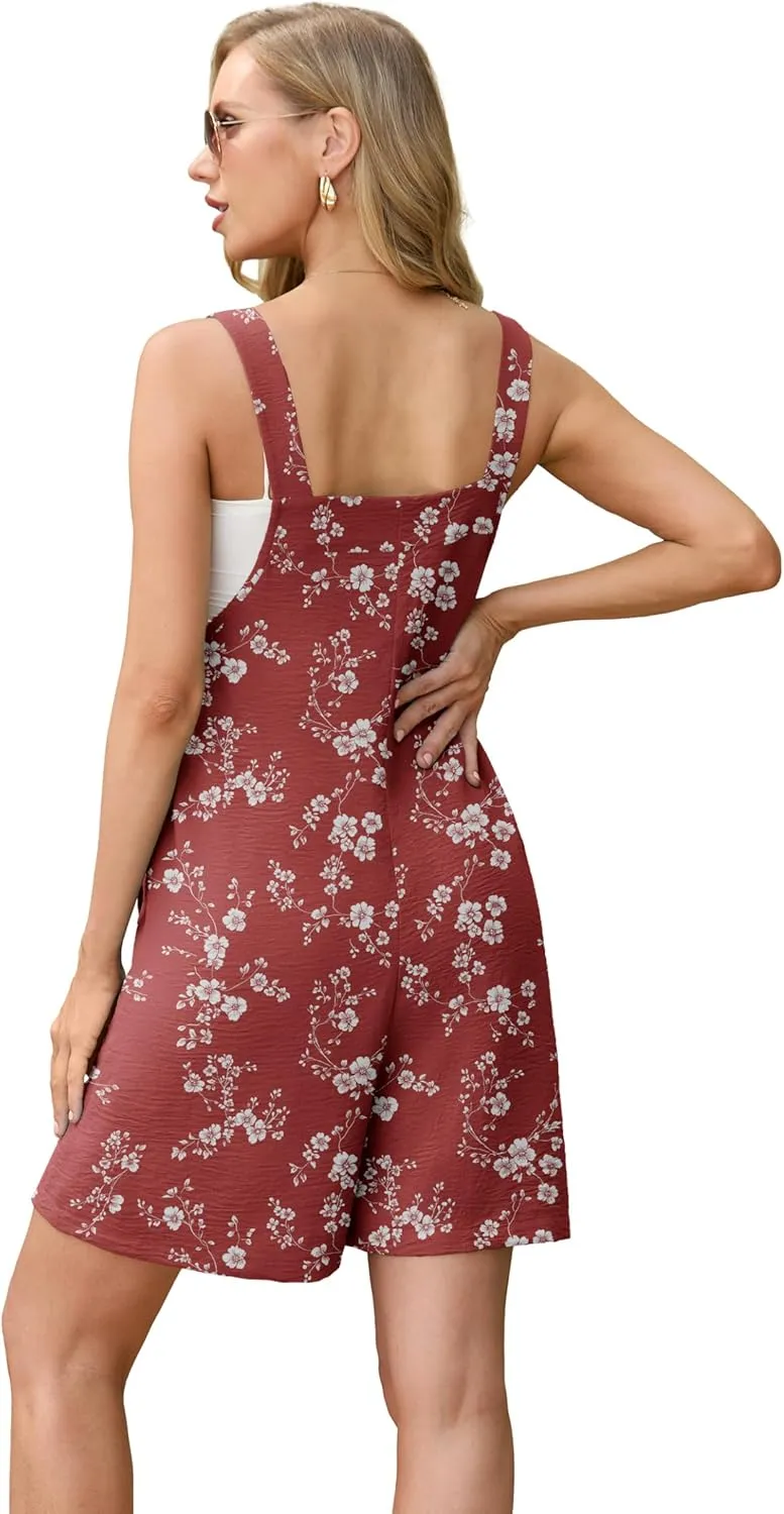 Lepunuo Rompers for Women Summer Boho Loose Fit Sleeveless Short Jumpsuits Overalls Vacation Outfits