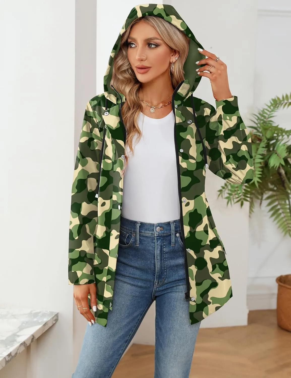 LOMON Women Waterproof Outdoor Hiking Raincoat Women Lined Rain Jacket Lightweight Hooded Jackets Trench Coats