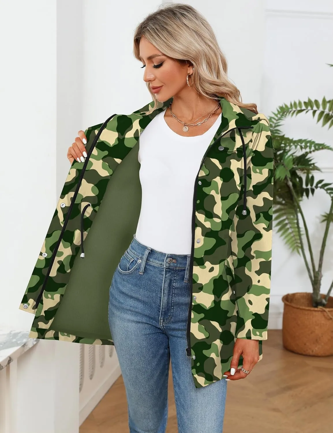 LOMON Women Waterproof Outdoor Hiking Raincoat Women Lined Rain Jacket Lightweight Hooded Jackets Trench Coats