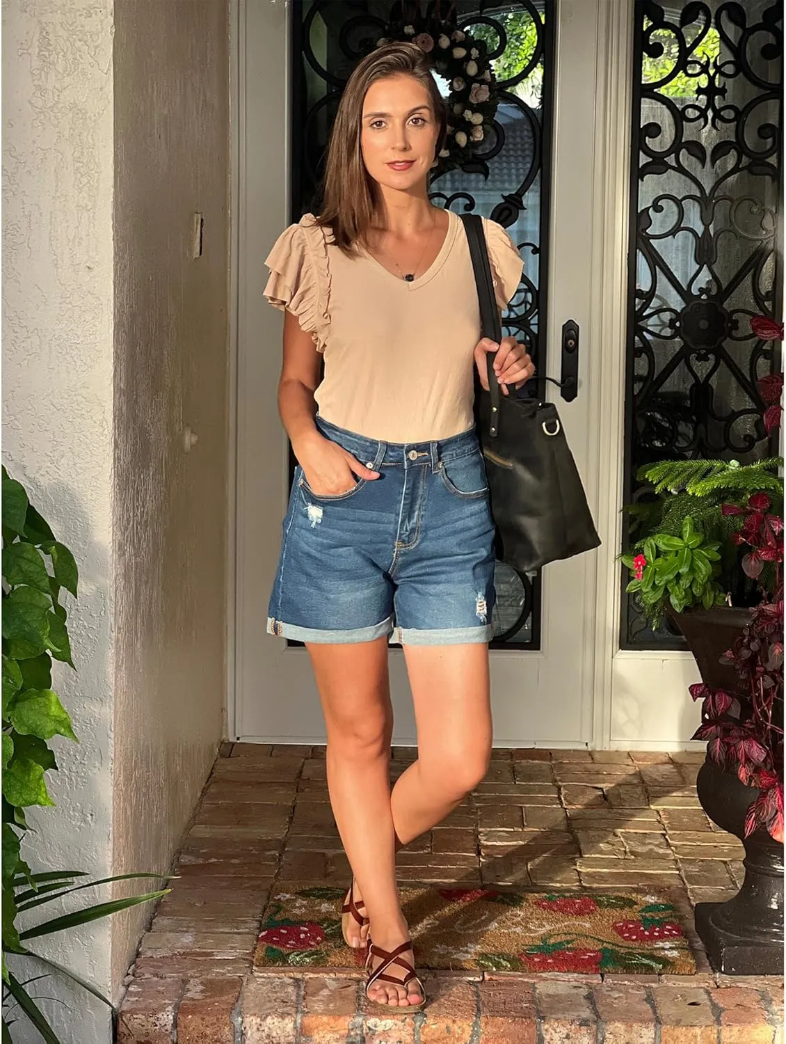 luvamia Women's Casual Ripped Denim Shorts High Rise Distressed Rolled Hem Jeans Shorts