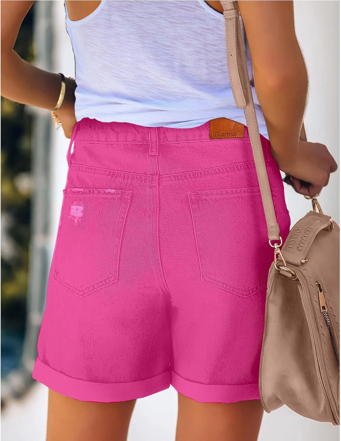 luvamia Women's Casual Ripped Denim Shorts High Rise Distressed Rolled Hem Jeans Shorts