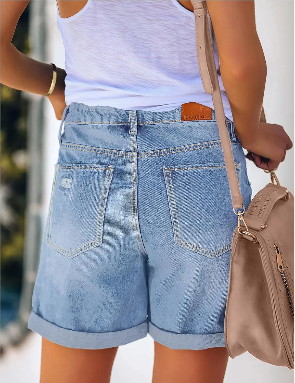 luvamia Women's Casual Ripped Denim Shorts High Rise Distressed Rolled Hem Jeans Shorts