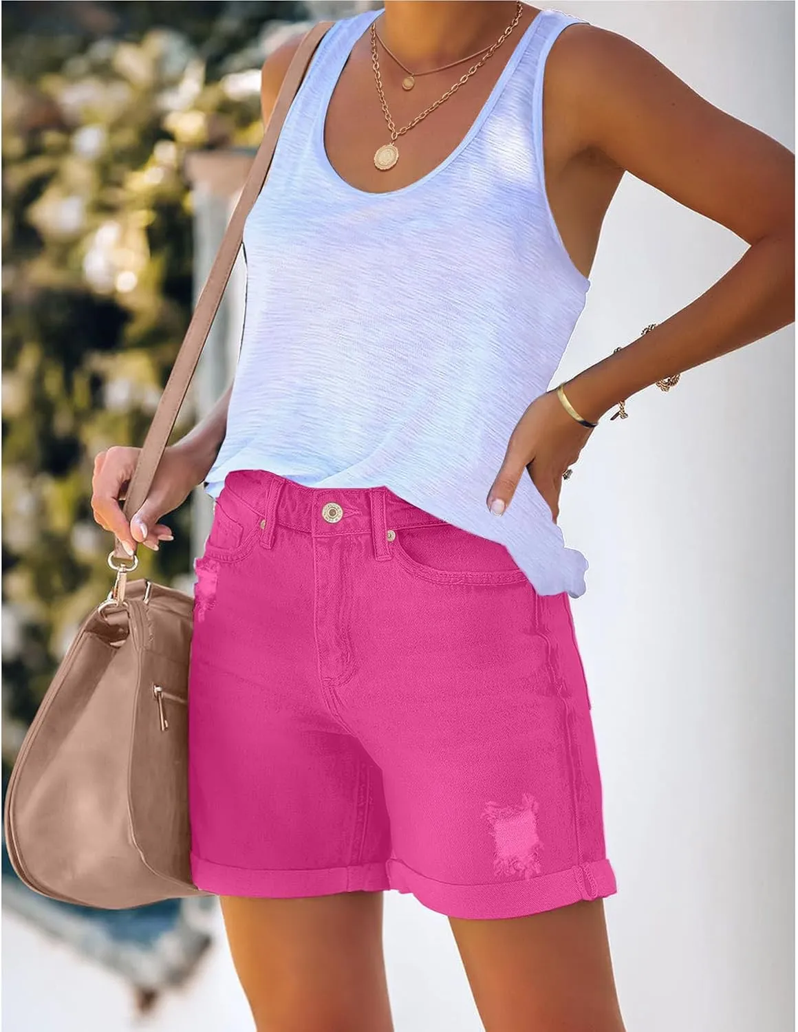 luvamia Women's Casual Ripped Denim Shorts High Rise Distressed Rolled Hem Jeans Shorts