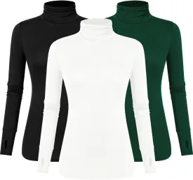 LUYAA Women's Long Sleeve Turtleneck Lightweight Slim Active T Shirts Thumb Holes for Fall Spring Winter