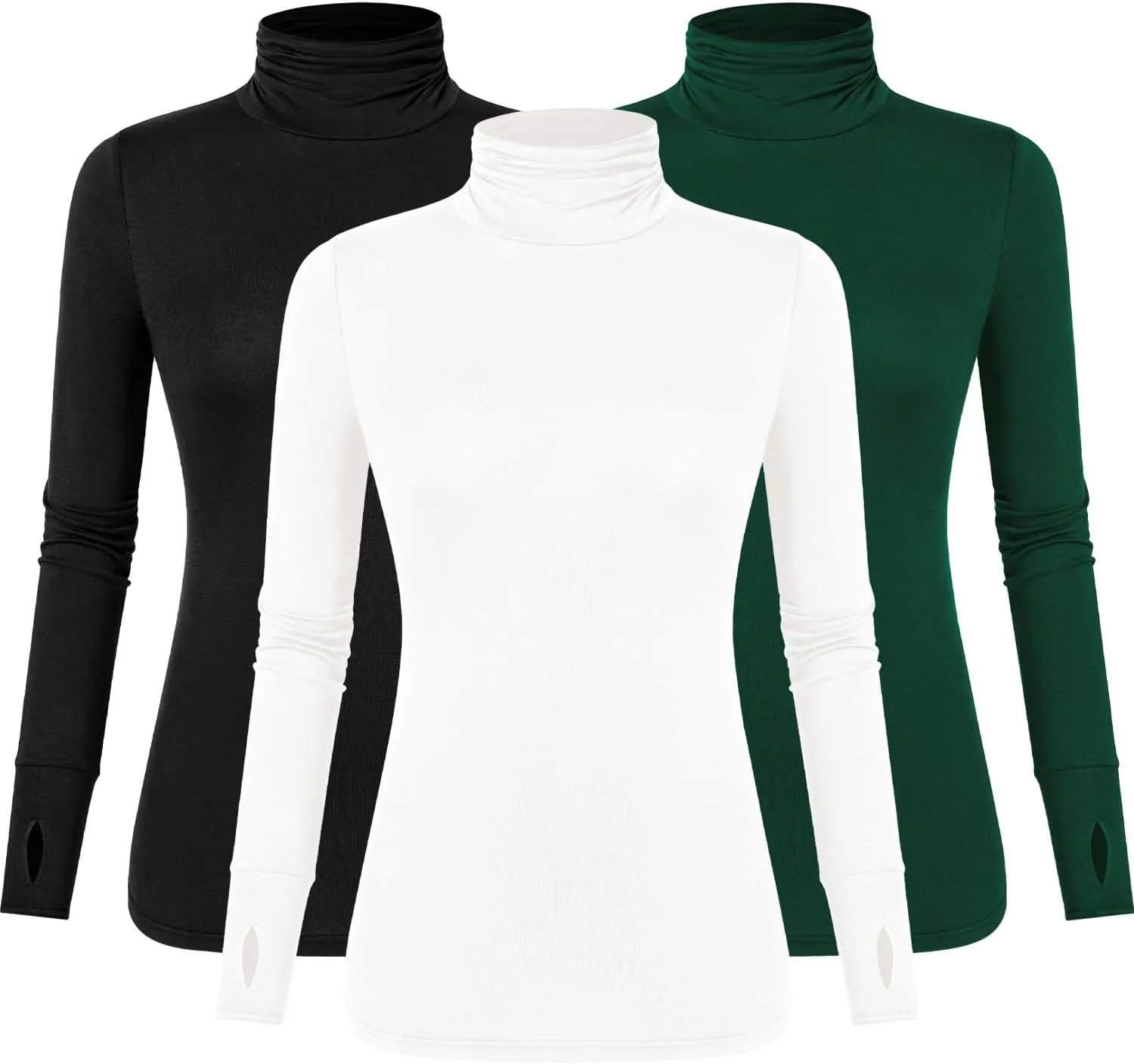 LUYAA Women's Long Sleeve Turtleneck Lightweight Slim Active T Shirts Thumb Holes for Fall Spring Winter