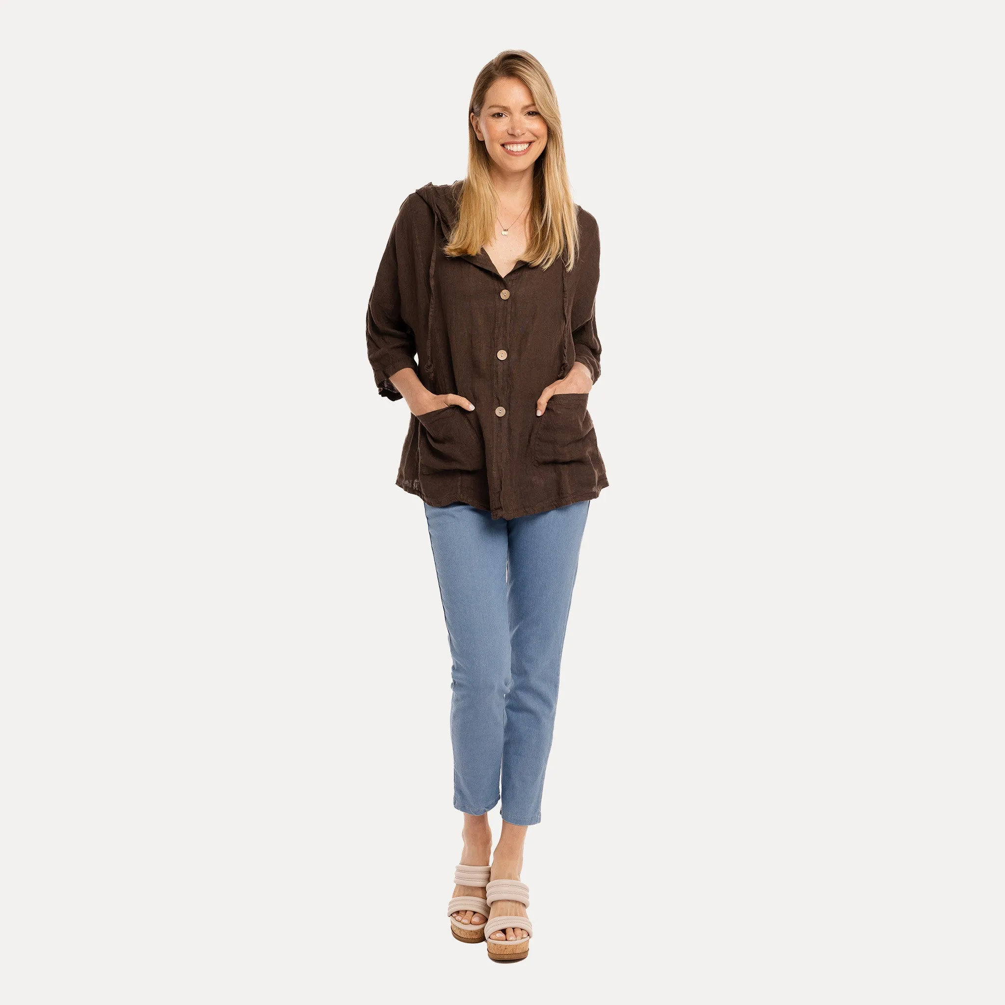 M Made in Italy  Women's Woven Three-Quarter Sleeve Jacket