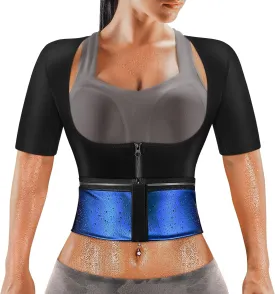 MATKAO Sauna Suit for Women Weight Loss Sauna Shirt for Women Sweat Suit Waist Trainer Vest Fitness Body Shaper Zipper