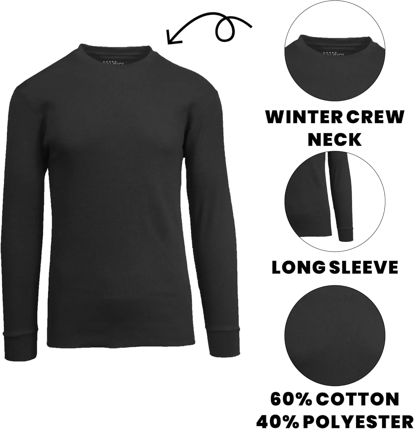 Men's Waffle Knit Thermal Shirts - Long Sleeve, Crew Neck, Warm Winter Layers (S-2XL)