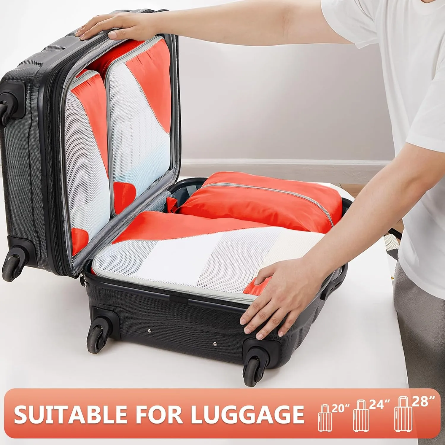 OlarHike 8 Set Packing Cubes for Travel, 4 Various Sizes(Extra Large,Large,Medium,Small), Luggage Organizer Bags for Trip Accessories Essentials,Cubes for Carry on Suitcases (Orange)
