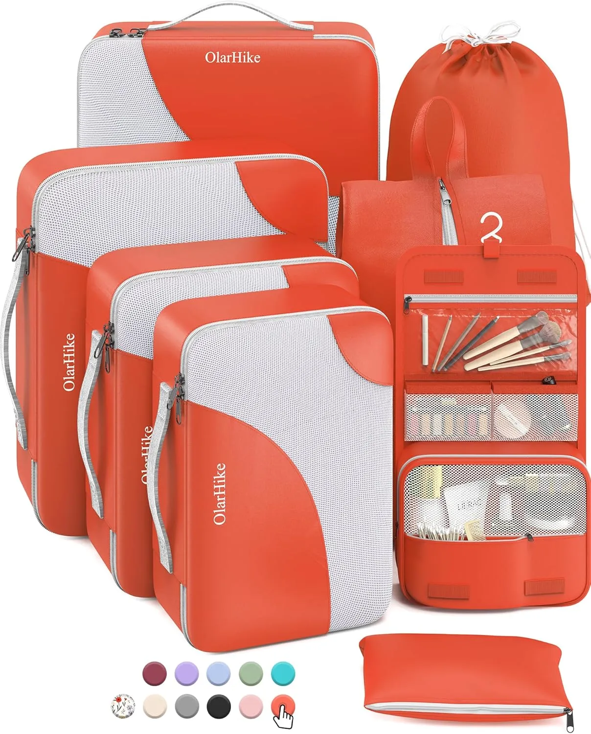 OlarHike 8 Set Packing Cubes for Travel, 4 Various Sizes(Extra Large,Large,Medium,Small), Luggage Organizer Bags for Trip Accessories Essentials,Cubes for Carry on Suitcases (Orange)
