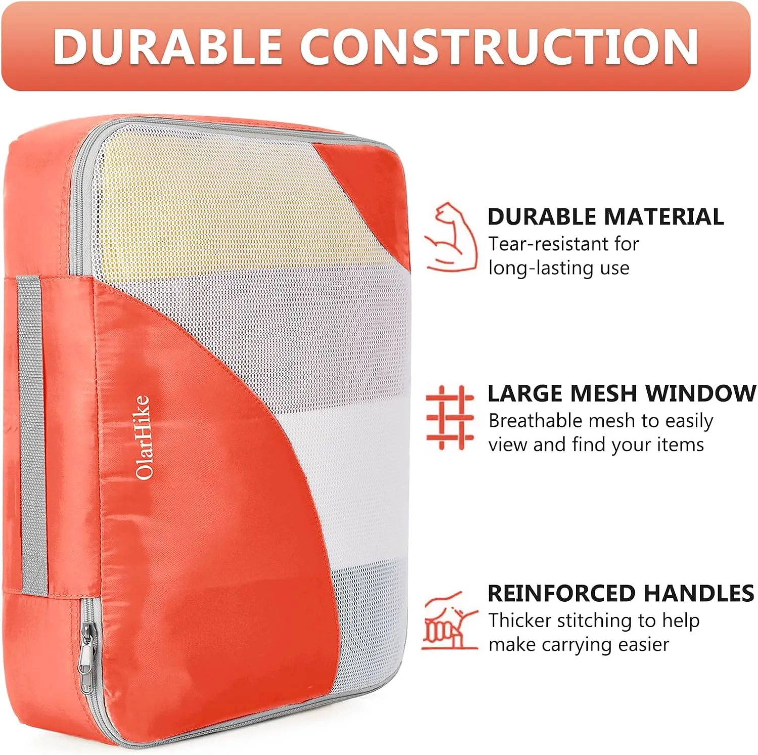 OlarHike 8 Set Packing Cubes for Travel, 4 Various Sizes(Extra Large,Large,Medium,Small), Luggage Organizer Bags for Trip Accessories Essentials,Cubes for Carry on Suitcases (Orange)