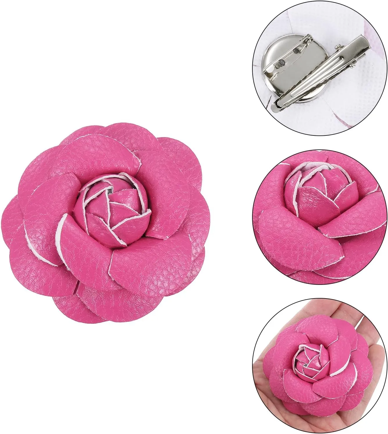 PATIKIL Flower Hair Clips, Camellia Hairpin Floral Brooches Pin Handmade Leather Flower Brooch for Lady Bridal Women Hat Dress