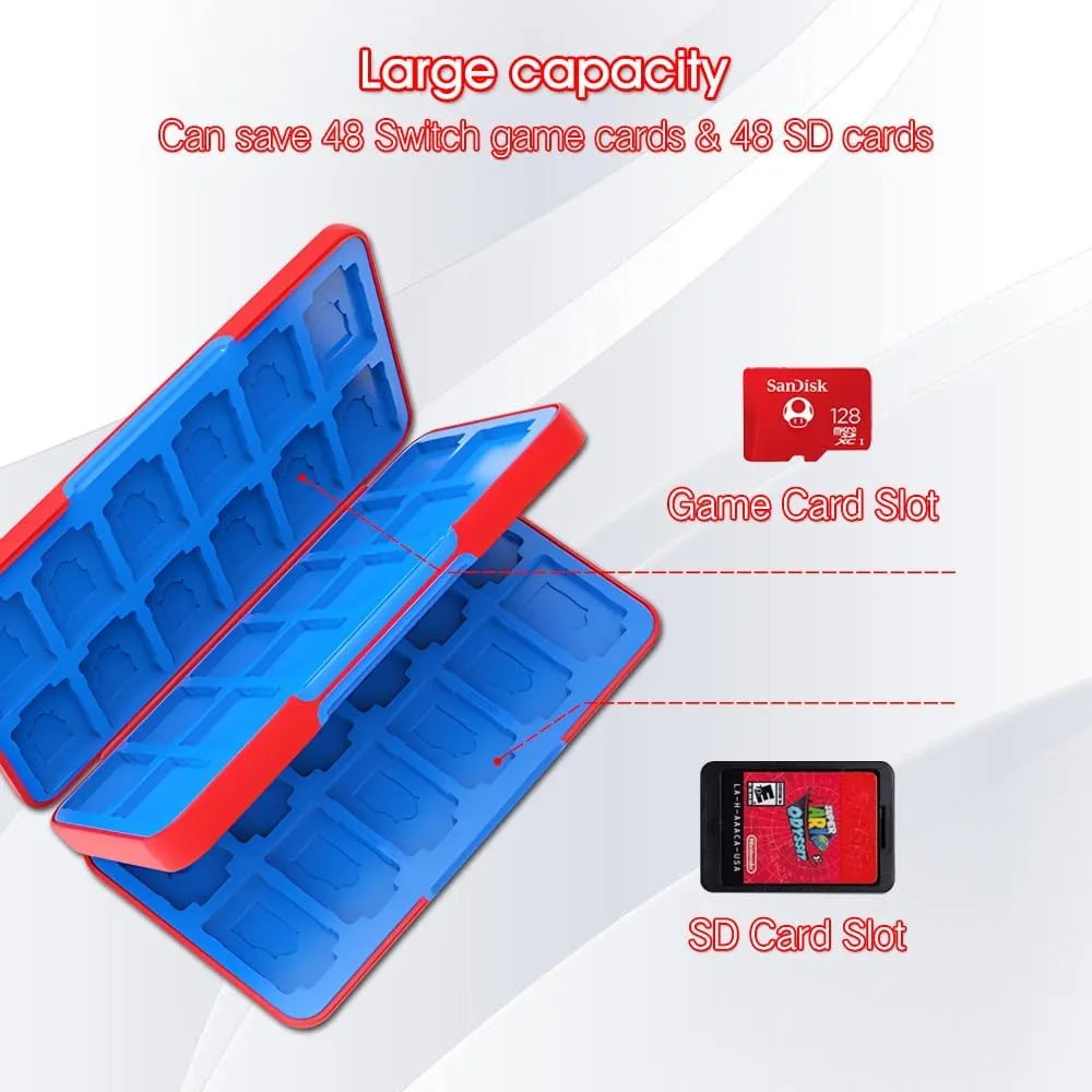 PERFECTSIGHT 48 Switch Game Holder for Nintendo Switch OLED, Lite - Cute Compact Storage Case for Game Cards and SD Cards, Kawaii Red