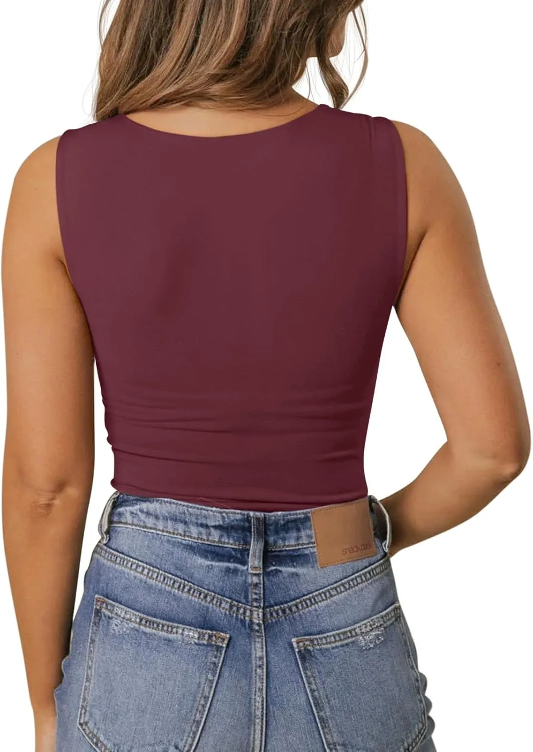 PINKMSTYLE Women's Basic Double Lined V Neck Tank Tops Sleeveless Shirts Slimming Summer Tops