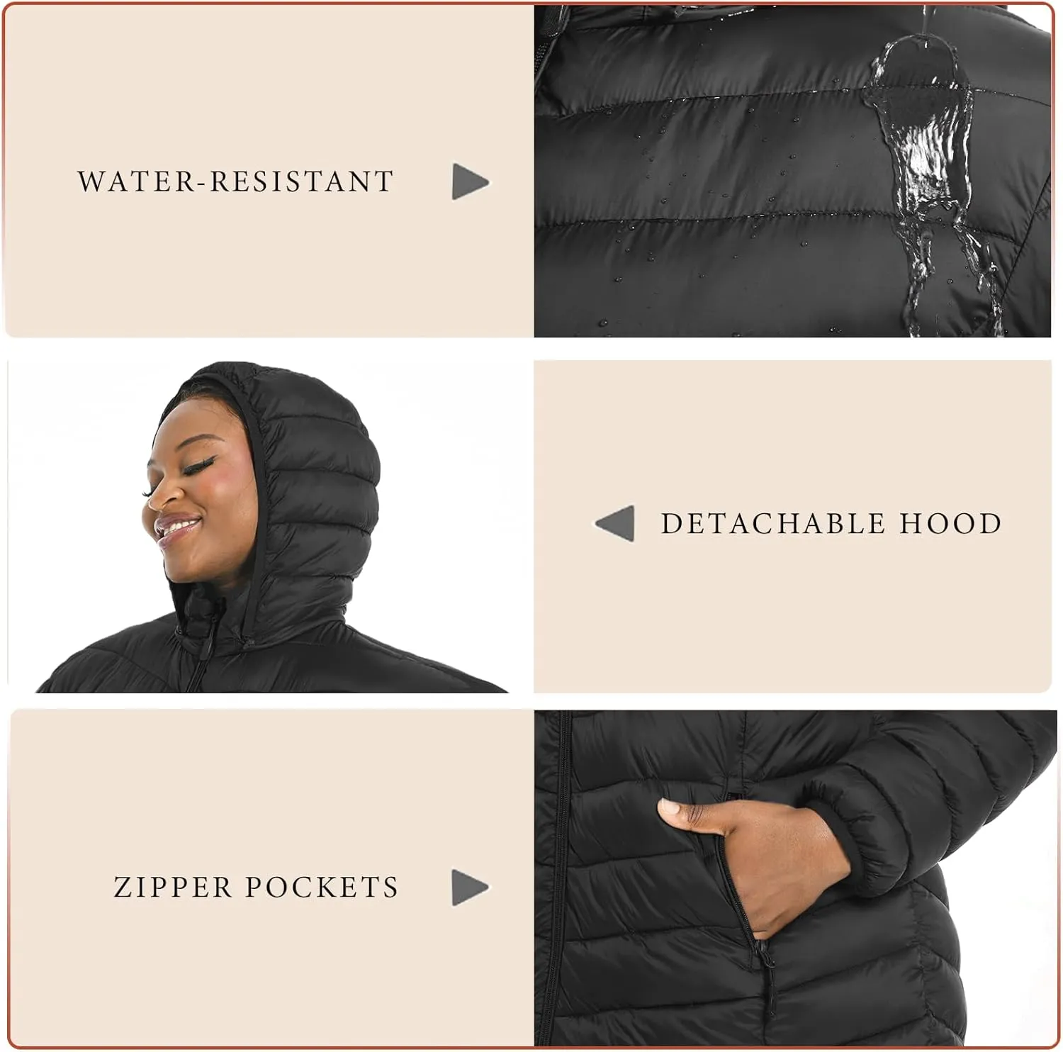 Plus Size Women's Packable Puffer Jacket 1X-6X Water-Resistant Lightweight Winter Coat(Exclusively for Plus Size)