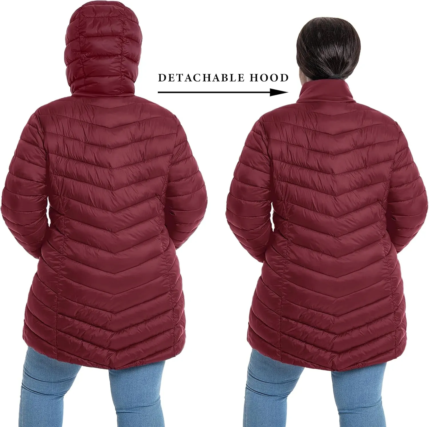 Plus Size Women's Packable Puffer Jacket 1X-6X Water-Resistant Lightweight Winter Coat(Exclusively for Plus Size)
