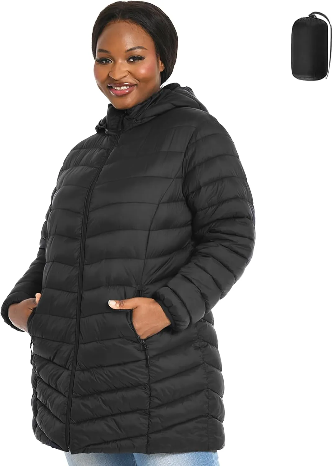Plus Size Women's Packable Puffer Jacket 1X-6X Water-Resistant Lightweight Winter Coat(Exclusively for Plus Size)