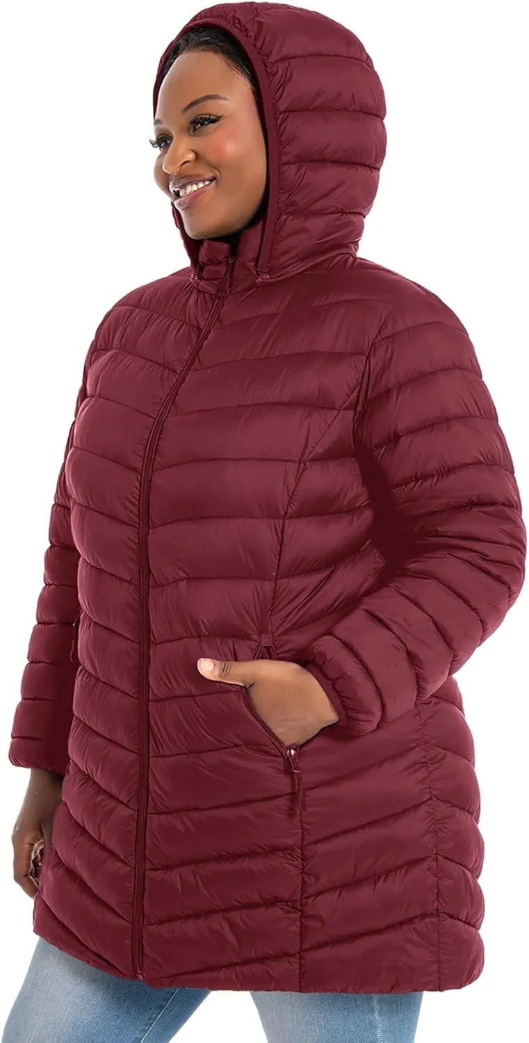 Plus Size Women's Packable Puffer Jacket 1X-6X Water-Resistant Lightweight Winter Coat(Exclusively for Plus Size)